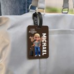 Voyager c'est ma thérapie - Étiquette de bagage personnalisée avec personnage de dessin animé et nom