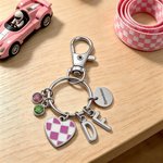 Personalized Birthstone Heart Shaped Grid Flag Racing Keychain with Initial Car Race Birthday Gift for Women Racers Racing Lovers