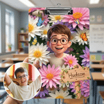Personalized Birth Flower Cartoon Kid Photo Hanging Clipboard with Low Profile Clip and Name Daily Use Back to School Birthday Gift for Kids Students