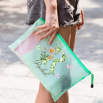 Personalised Diamond Effect Birth Flower Initial Butterfly Waterproof Beach Bag with Name Summer Holiday Beach Pool Party Gift for Women