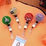 Personalised Ghost Pumpkin Spider  Glitter Acrylic Badge Reel with Name Halloween Gift for Doctor Teacher