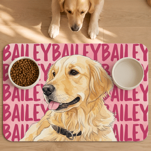 Personalised Hand-Painted Watercolour Photo Cat Dog Food Mat with Name Pet Supplies Birthday Gift for Pet Owners Lovers