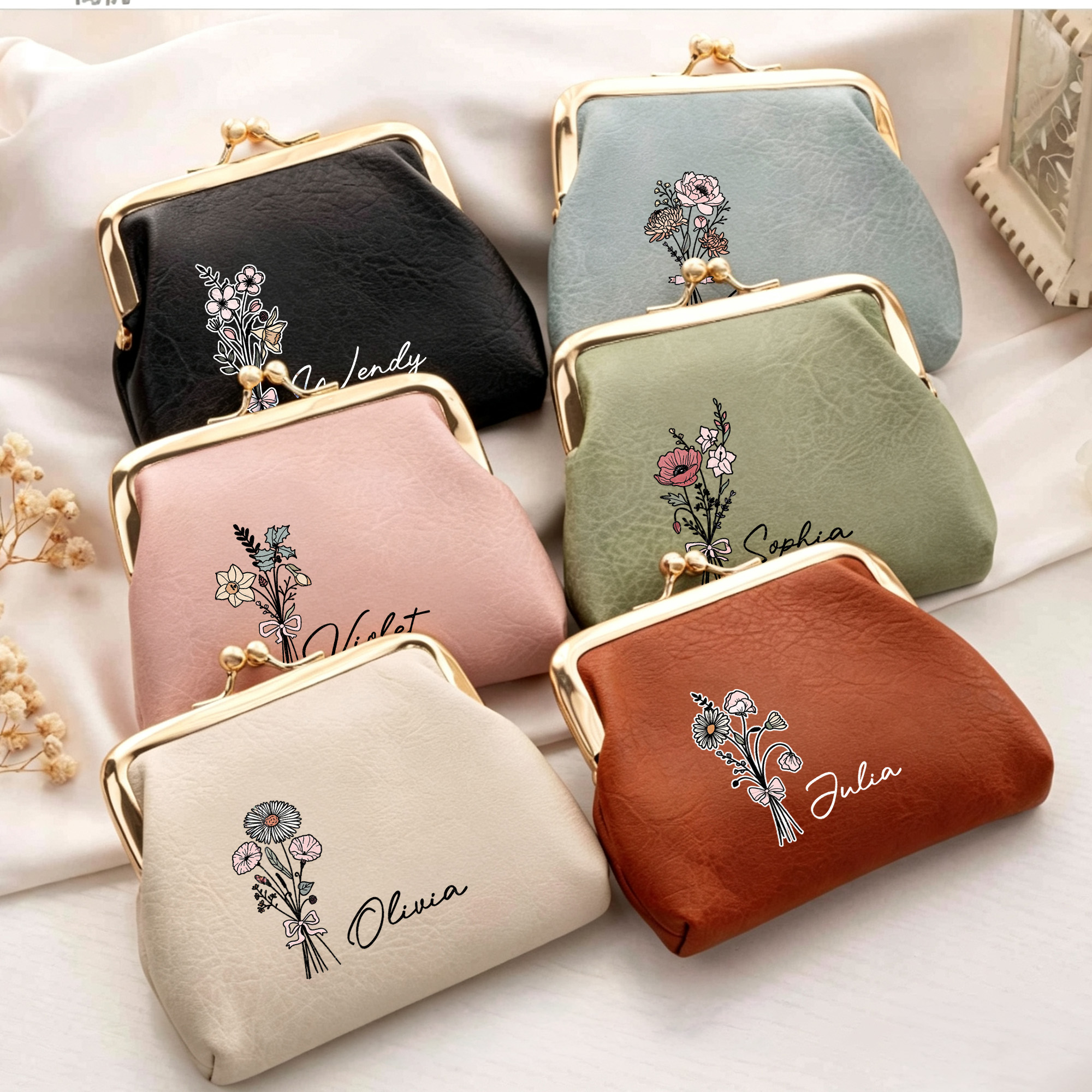 Personalisierte Handtasche aus PU-Leder mit Geburtsblume und Namen – Geschenk zum Geburtstag oder Jubiläum für Familie und Freunde