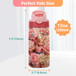 Bottiglia d'acqua personalizzata da 12 oz con foto, fiore del mese di nascita multicolore e personaggio dei cartoni animati, con cannuccia e nome: regalo per il ritorno a scuola o per il compleanno, p