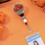 Personalised Ghost Pumpkin Spider  Glitter Acrylic Badge Reel with Name Halloween Gift for Doctor Teacher