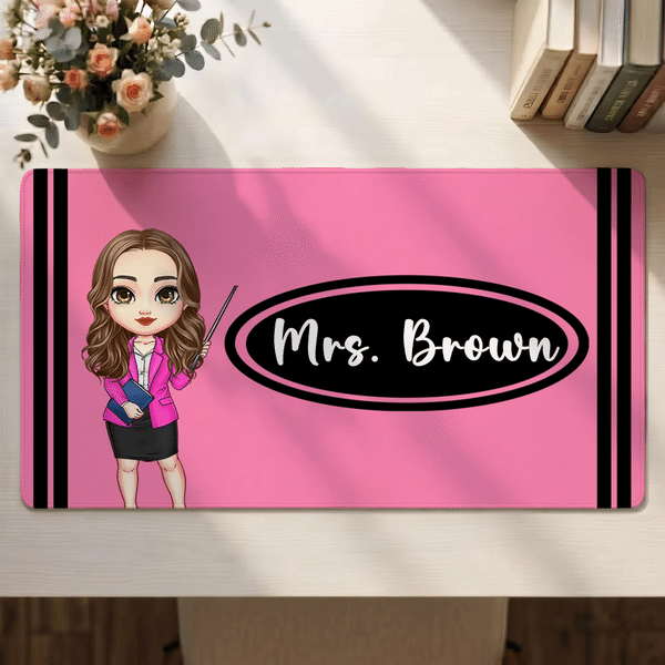 Personalized Cartoon Character Pencil Crayon Non-Slip Mouse Pad Desk Mat with Text Daily Use Back to School Teacher's Day Gift for Teacher Educator
