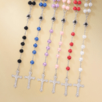 Personalized Photo Projection Rosary Beads Necklace with Cross Pendant Dainty Jewellery Baptism First Communion Gift for Christian Catholic