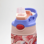 Bottiglia d'acqua personalizzata da 12 oz con foto, fiore del mese di nascita multicolore e personaggio dei cartoni animati, con cannuccia e nome: regalo per il ritorno a scuola o per il compleanno, p