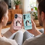 Coque de téléphone personnalisée sur le thème du mariage avec personnage de dessin animé, pour iPhone et Samsung, avec prénom – Cadeau d'anniversaire de mariage ou de fiançailles pour un couple