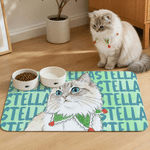 Personalised Hand-Painted Watercolour Photo Cat Dog Food Mat with Name Pet Supplies Birthday Gift for Pet Owners Lovers