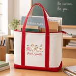 Personalized Cute Teacher Goose Large Canvas Tote Bag with Title & Surname Daily Use Back to School Gift for Teacher Family