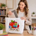 Personalised Pencil Teacher Theme Design Large Capacity Corduroy Tote Bag with Title & Surname Thank You Birthday Gift for Teacher