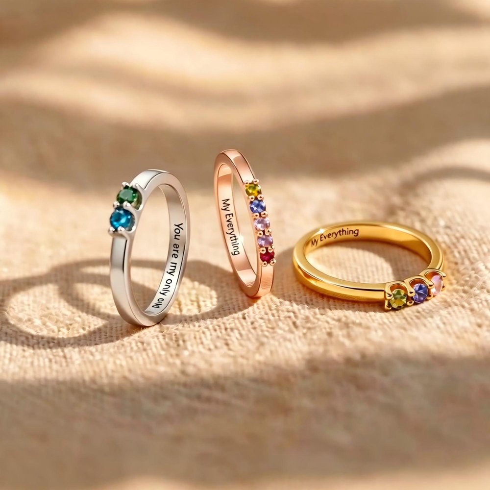Personalised Sterling Silver Elegant 1-8 Birthstones Ring with Engraved Text Birthday Mother's Day Gift for Mum Gran 3