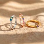 Personalized Sterling Silver Elegant 1-8 Birthstones Ring with Engraved Text Birthday Mother's Day Gift for Mom Grandma