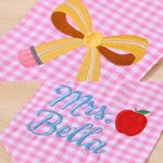 Personalised Embroidered Bow Apple Gingham Wreath Sash with Text Back to School Teacher's Day Appreciation Gift for Teacher