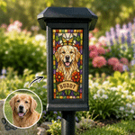 Personalized Stained Glass Pet Photo Waterproof Solar Garden Light  with Name Garden Courtyard Decor Memorial Gift for Pet Owner
