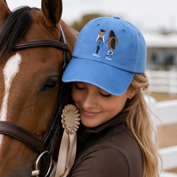 Personalized Cartoon Character Horse Back View Baseball Cap with Name Daily Wear Birthday Gift for Friends Horse Lovers