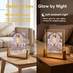 Veilleuse LED en acrylique personnalisée avec photo de votre animal de compagnie, fleur de naissance, nom et date — Décoration d'intérieur, cadeau d'anniversaire ou de condoléances pour les amoureux d