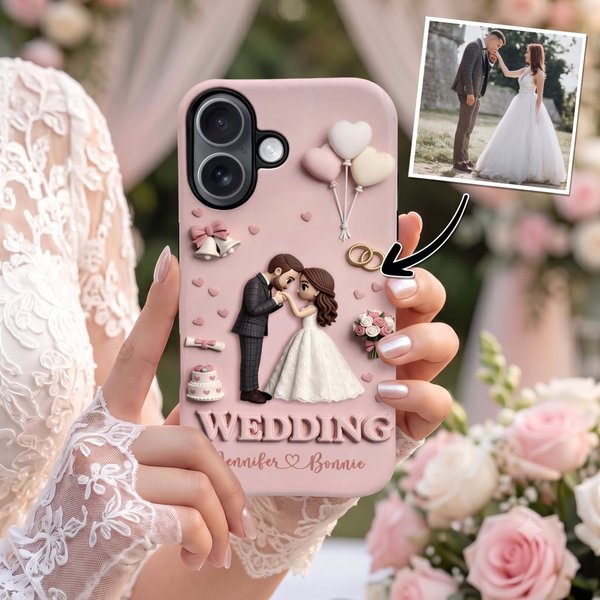 Personalized Wedding Theme Cartoon Character Phone Case for iPhone and Samsung with Name Anniversary Engagement Gift for Couple