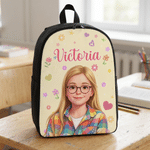 Personalized Colourful Fashion Cartoon Character Backpack Lunch Bag Pencil Case with Name Back to School Set of 3 Birthday Gift for Kid