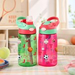 Personalized Ball Sport Pattern 16 oz Kids Water Bottle with Name Initial and Silicone Straw Daily Back to School Birthday Gift for Students