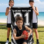 Personalised Multicolour Geometric Style Photo Quick Dry Beach Towel with Name and Number Team Birthday Gift for AFL Lovers