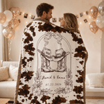Personalised Cowboy Boots Cattle Pattern Tassel Soft Throw Blanket with Name and Date Birthday Wedding Gift for Newlyweds