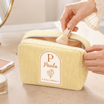 Personalised Multicolour Birth Flower Stripe Makeup Bag with Name and Initial Daily Travel Wedding Party Birthday Gift for Woman Bridesmaid Friend