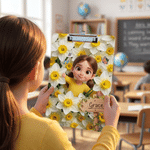 Personalized Birth Flower Cartoon Kid Photo Hanging Clipboard with Low Profile Clip and Name Daily Use Back to School Birthday Gift for Kids Students