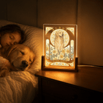 Veilleuse LED en acrylique personnalisée avec photo de votre animal de compagnie, fleur de naissance, nom et date — Décoration d'intérieur, cadeau d'anniversaire ou de condoléances pour les amoureux d