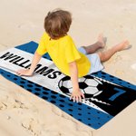 Serviette de plage personnalisée multicolore, format oversize, pour le football et le basket-ball, à séchage rapide, avec nom et numéro – Idéale pour l'été, les fêtes sur la plage et comme cadeau d'an