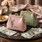 Personalized Birth Flower PU Leather Hand Wallet with Name Birthday Anniversary Gift for Family Friend