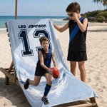 Personalised Multicolour Geometric Style Photo Quick Dry Beach Towel with Name and Number Team Birthday Gift for AFL Lovers