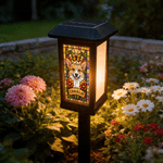 Personalized Stained Glass Pet Photo Waterproof Solar Garden Light  with Name Garden Courtyard Decor Memorial Gift for Pet Owner