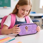 Personalized Cartoon School Kid Initial Large Capacity Multi-Compartment Pencil Case with Name Essential Stationery Back to School Gift for Students