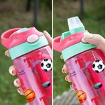 Personalized Ball Sport Pattern 16 oz Kids Water Bottle with Name Initial and Silicone Straw Daily Back to School Birthday Gift for Students
