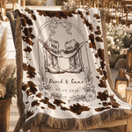 Personalised Cowboy Boots Cattle Pattern Tassel Soft Throw Blanket with Name and Date Birthday Wedding Gift for Newlyweds