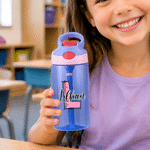 Personalisierte, mehrfarbige 16-oz-Trinkflasche mit Initialen, Namen und Trinkhalm – für den täglichen Gebrauch, als Geburtstags- oder Schulanfangsgeschenk für Jungen und Mädchen