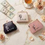 Personalized Birth Flower PU Leather Hand Wallet with Name Birthday Anniversary Gift for Family Friend