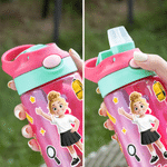 Personalised Cute Cartoon Character 16 oz Water Bottle with Straw and Name Outdoor Activities Back to School Birthday Gift for Boy Girl Student
