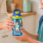Personalised Cute Cartoon Character 16 oz Water Bottle with Straw and Name Outdoor Activities Back to School Birthday Gift for Boy Girl Student