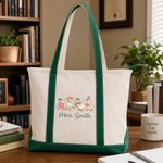 Personalized Cute Teacher Goose Large Canvas Tote Bag with Title & Surname Daily Use Back to School Gift for Teacher Family