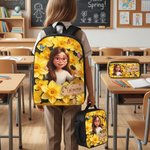 Personalised Birth Flower Photo Backpack Pencil Case Lunch Bag Set with Name Back To School Birthday Gift for Kids Boys Girls