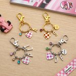 Personalized Birthstone Heart Shaped Grid Flag Racing Keychain with Initial Car Race Birthday Gift for Women Racers Racing Lovers