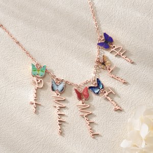 Personalised 1-8 Family Birth Butterflies Necklace with Name Dainty Jewellery Birthday Anniversary Gift for Gran Mother Her