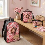 Personalised Birth Flower Photo Backpack Pencil Case Lunch Bag Set with Name Back To School Birthday Gift for Kids Boys Girls