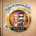 Calamita da frigo personalizzata con nome e coppia in stile cartone animato, tema crociera - Regalo estivo per sposi e coppie