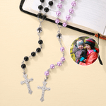 Personalized Photo Projection Rosary Beads Necklace with Cross Pendant Dainty Jewellery Baptism First Communion Gift for Christian Catholic