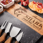 Personalised Shark Coochie Board Acacia Marble 11 Pcs Chopping Board Coaster Set with Bowl and Spoon Housewarming Birthday Gift for Family Friends