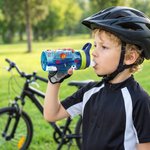 Personalized Ball Sport Pattern 16 oz Kids Water Bottle with Name Initial and Silicone Straw Daily Back to School Birthday Gift for Students